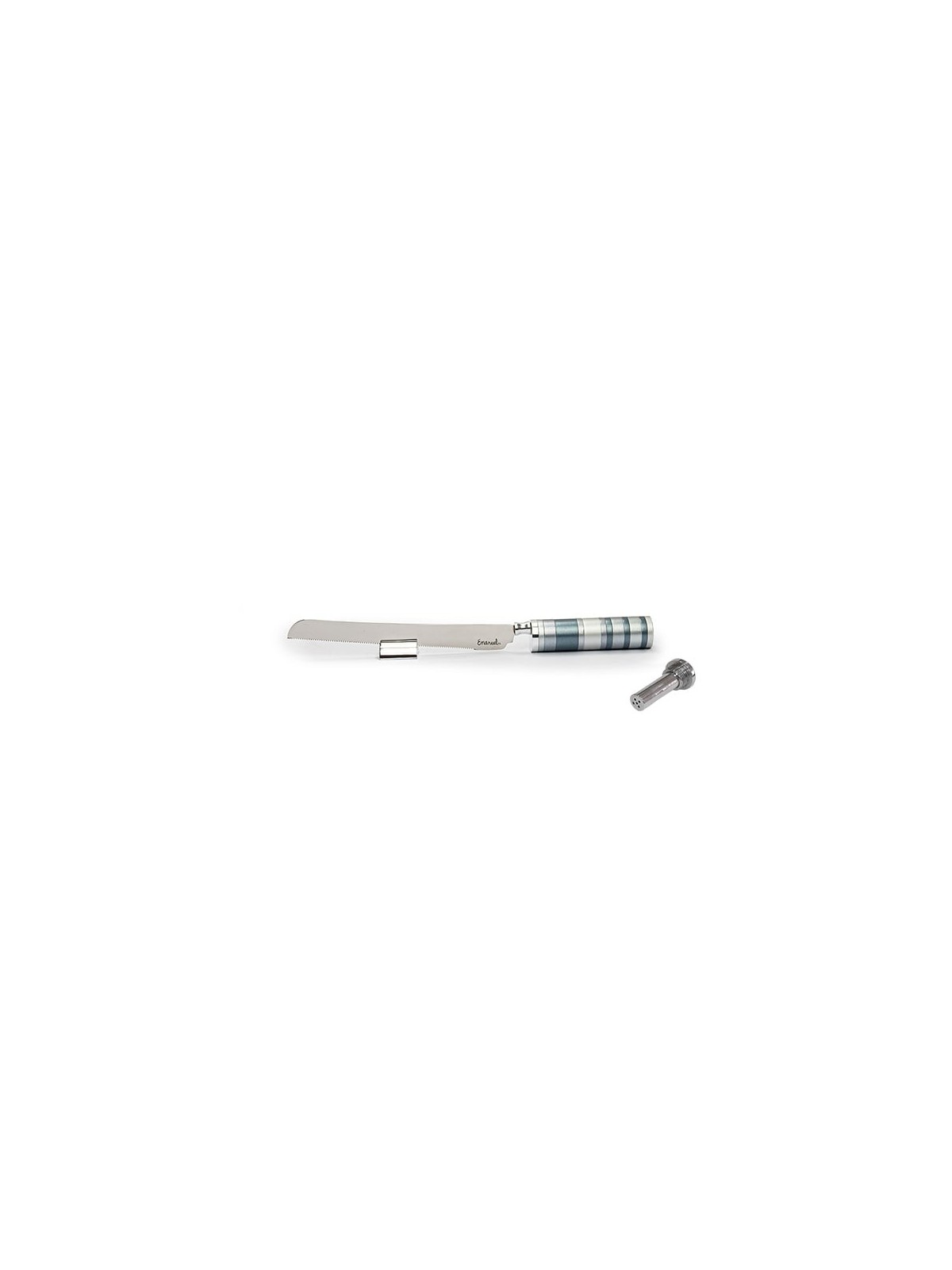 Yair Emanuel Colorful Rings Challah Knife With Mini Salt Shaker (Choic